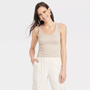 a new day Beige Ribbed Tank Top